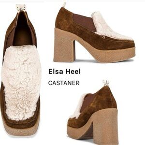 Castaner Brown Suede Platform Heels with Cream Shearling